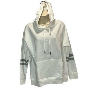 Lactic Women Varsity Stripe Long Sleeve Pullover Hoodie Sweatshirt White Size S